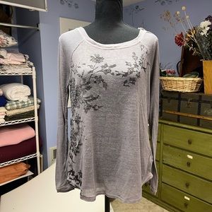 Gray lightweight long sleeve with floral detail